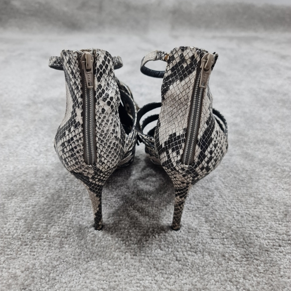 Next Black White Snake Print Stiletto Heels Strappy Shoes UK 7 EU 41 Back Zip - Picture 6 of 7